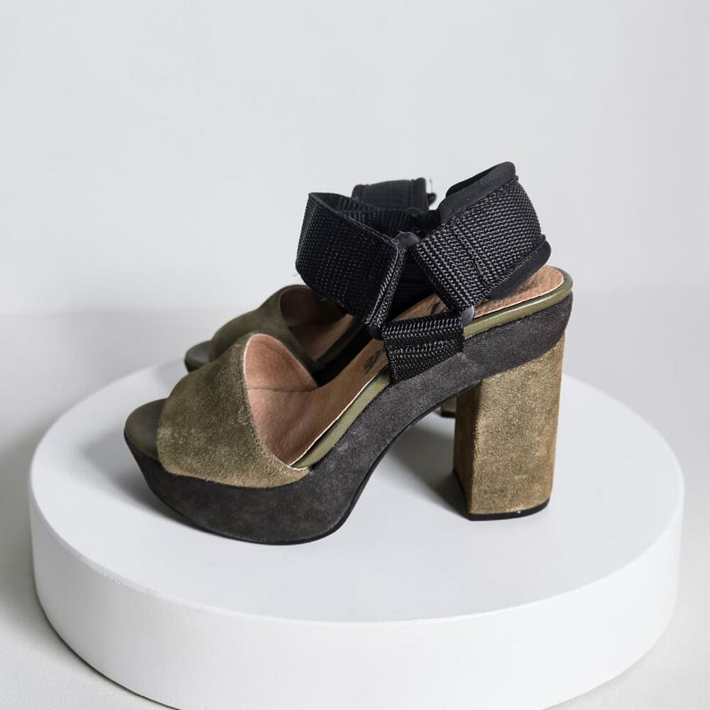 Free People Sport Society Platform Sandals Green Colorblock Chunky Block Heel 7